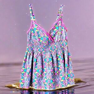 TOMMY HILFIGER Multi  Color Floral Print Pink Embroidery Sleeveless Tank Top L